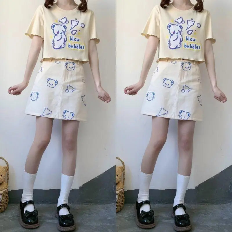 Pastel Blue Bear Tee for Kawaii Fashion Lovers - shirt