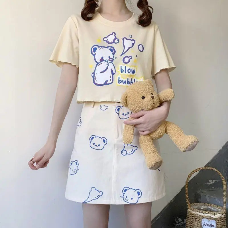 Pastel Blue Bear Tee for Kawaii Fashion Lovers - shirt