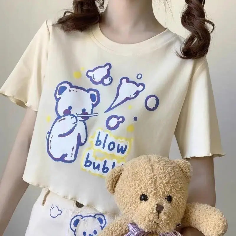 Blow Bubbles Bear Tee - Yellow / S - alternative, anime, anime shirt, baby bear, blow bubbles