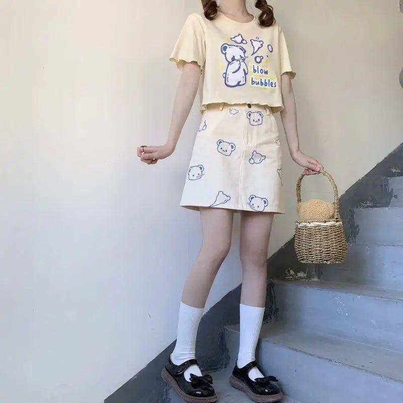 Pastel Blue Bear Tee for Kawaii Fashion Lovers - Cosparty