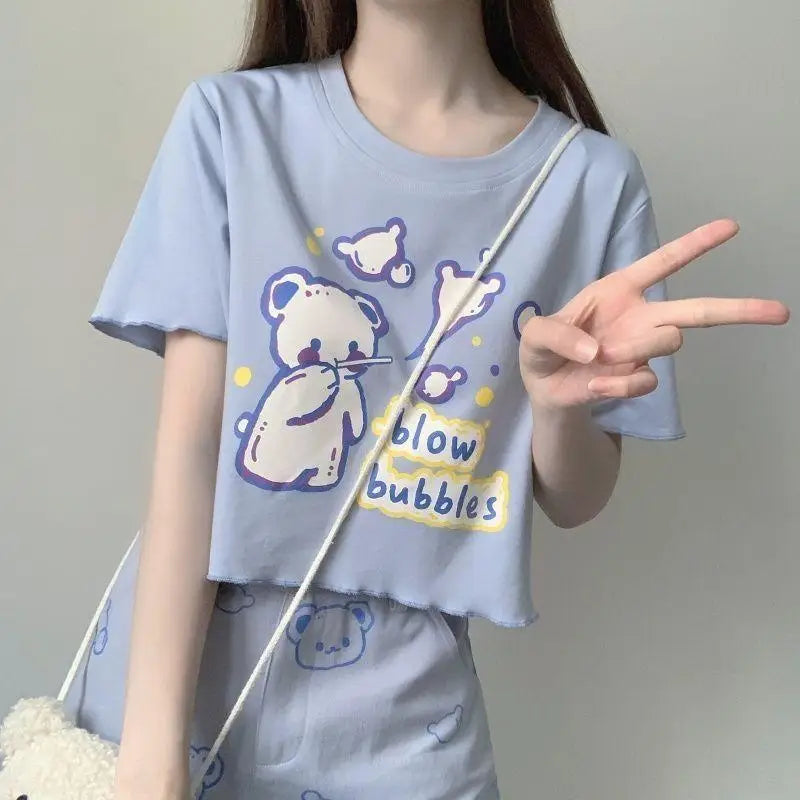 Blow Bubbles Bear Tee - Blue / L - alternative, anime, anime shirt, baby bear, blow bubbles