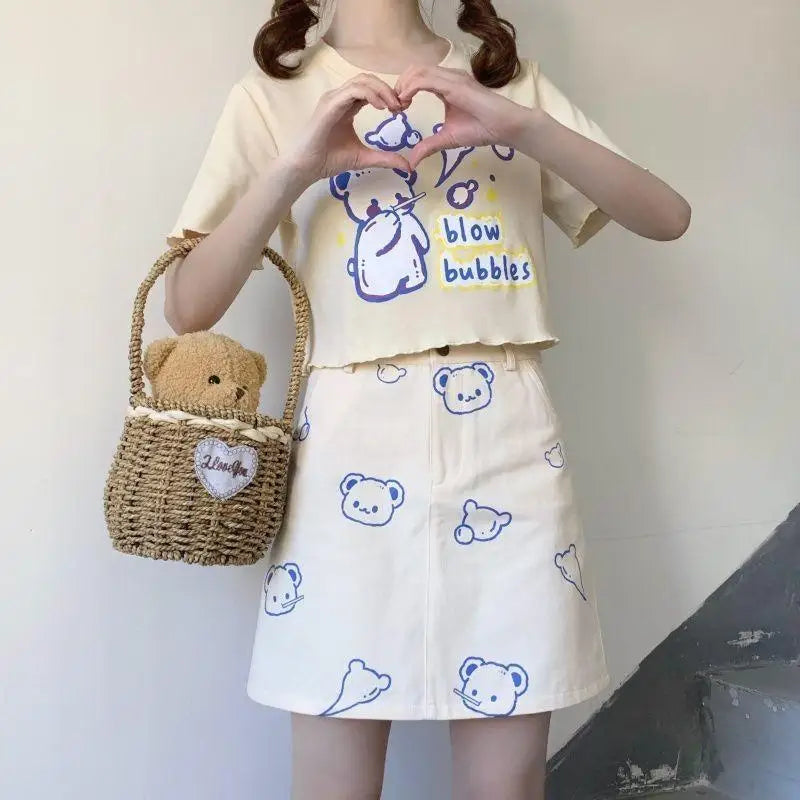 Pastel Blue Bear Tee for Kawaii Fashion Lovers - shirt