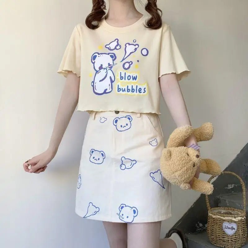Pastel Blue Bear Tee for Kawaii Fashion Lovers - Cosparty