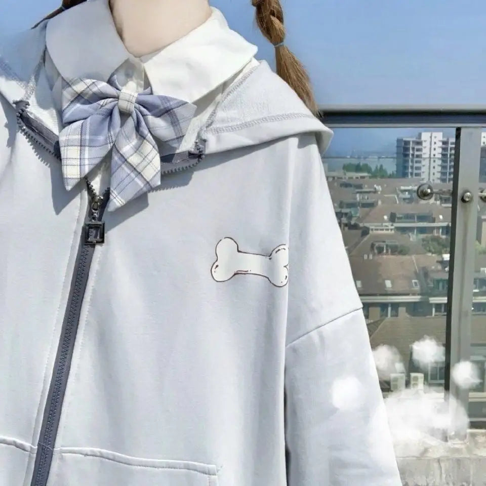 Pastel Blue Puppy Hoodie for Kawaii Fashion Lovers - long sleeve