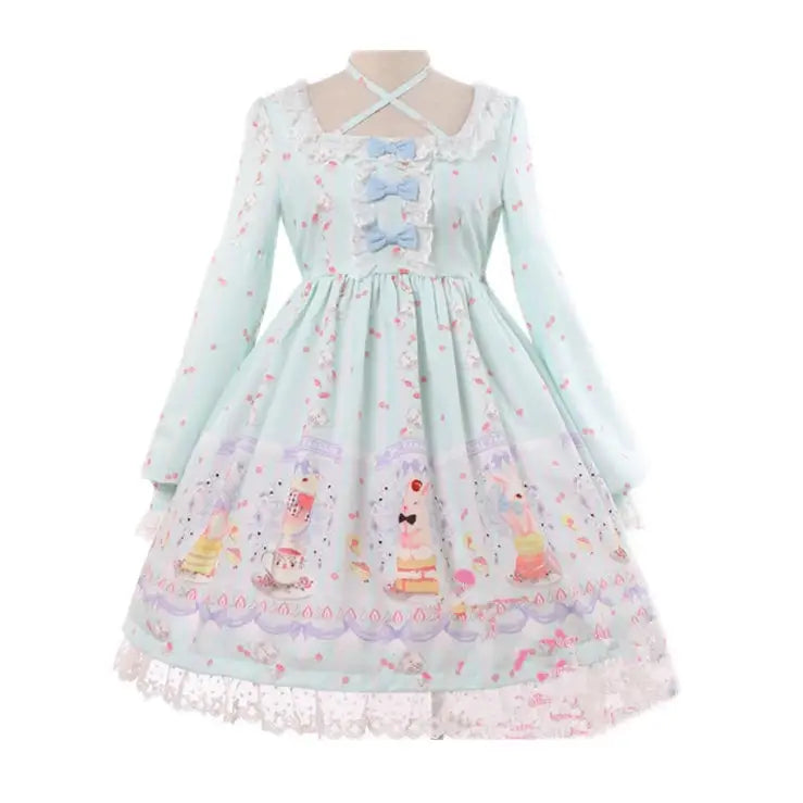 bunny cameo tea party print sweet lolita dress harajuku japan fashion egl by Cosparty