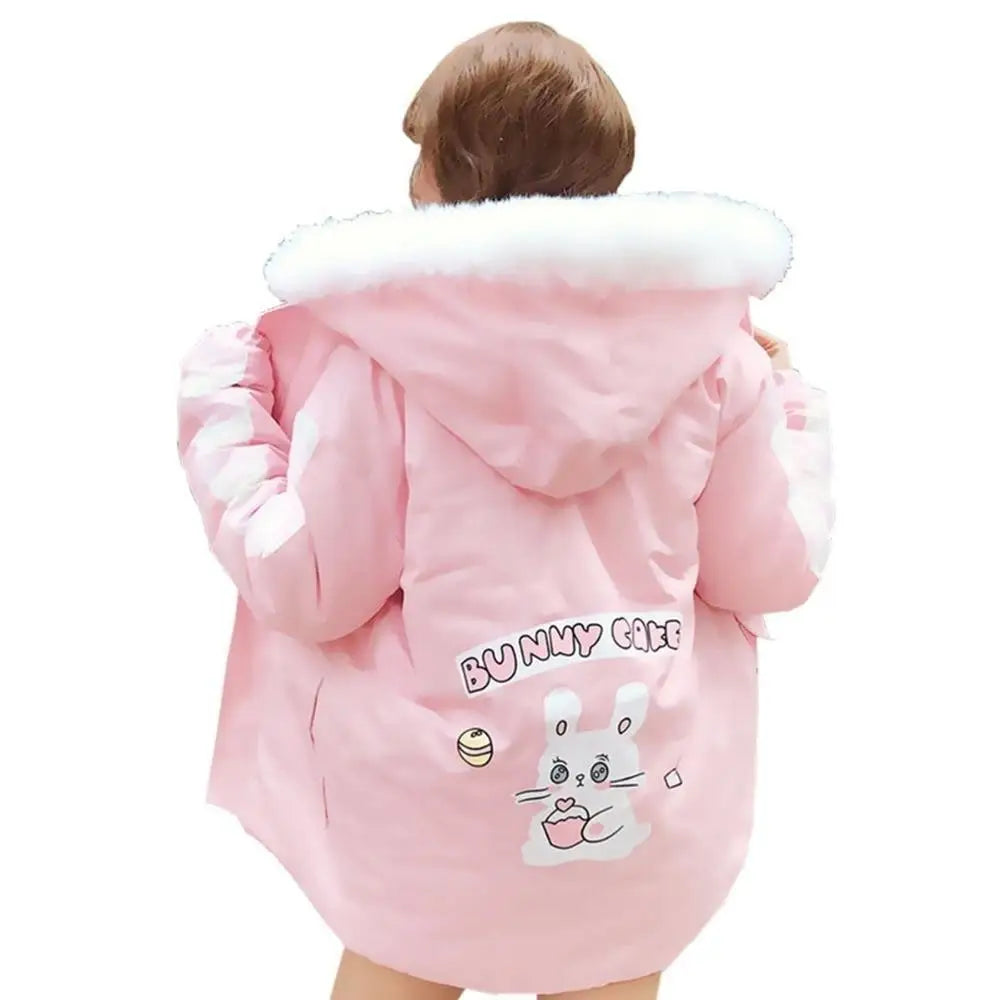 Pastel Bunny Rabbit Winter Jacket with Faux-Fur Hood - coat