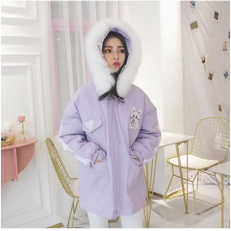 Pastel Bunny Rabbit Winter Jacket with Faux-Fur Hood - coat