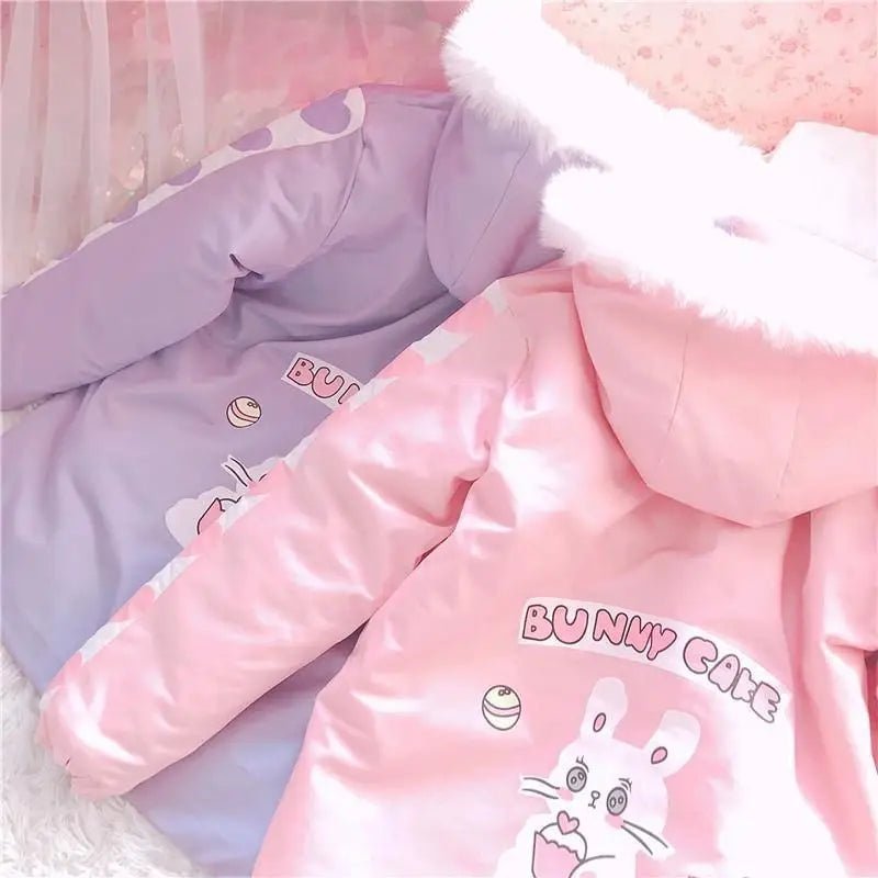 Pastel Bunny Rabbit Winter Jacket with Faux - Fur Hood - Cosparty