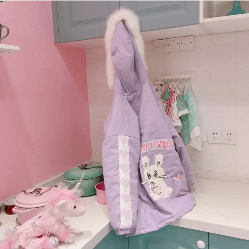 Pastel Bunny Rabbit Winter Jacket with Faux - Fur Hood - Cosparty