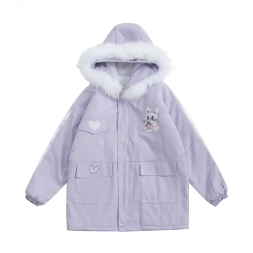 Pastel Bunny Rabbit Winter Jacket with Faux-Fur Hood - coat