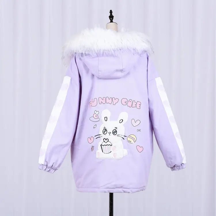 Pastel Bunny Rabbit Winter Jacket with Faux - Fur Hood - Cosparty