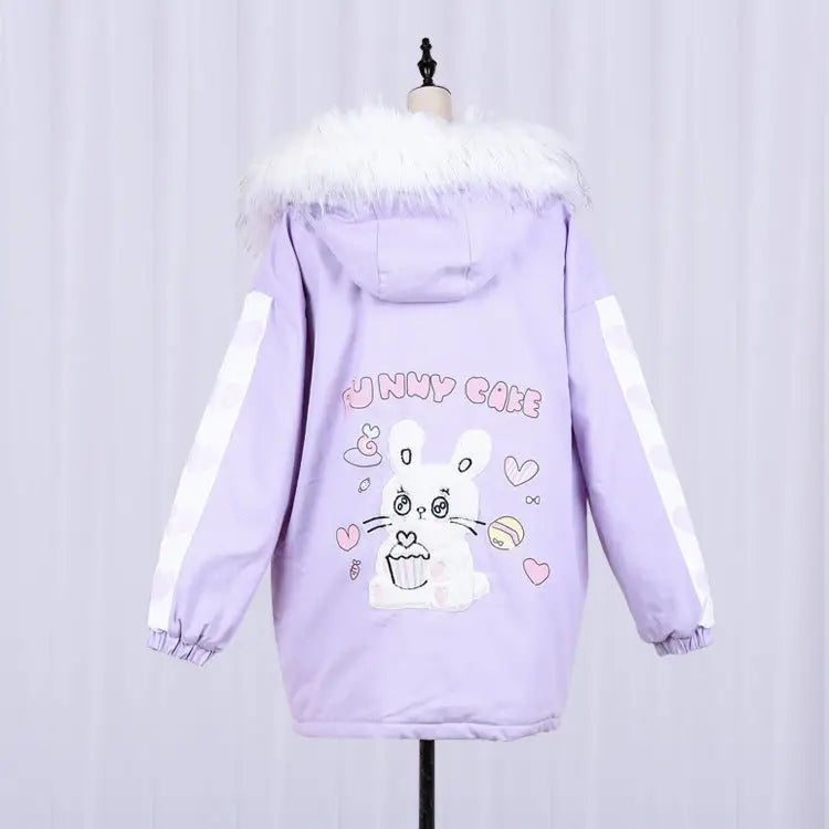 Pastel Bunny Rabbit Winter Jacket with Faux-Fur Hood - coat