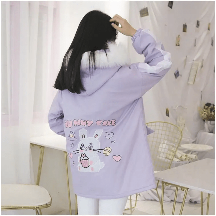 Pastel Bunny Rabbit Winter Jacket with Faux - Fur Hood - Cosparty