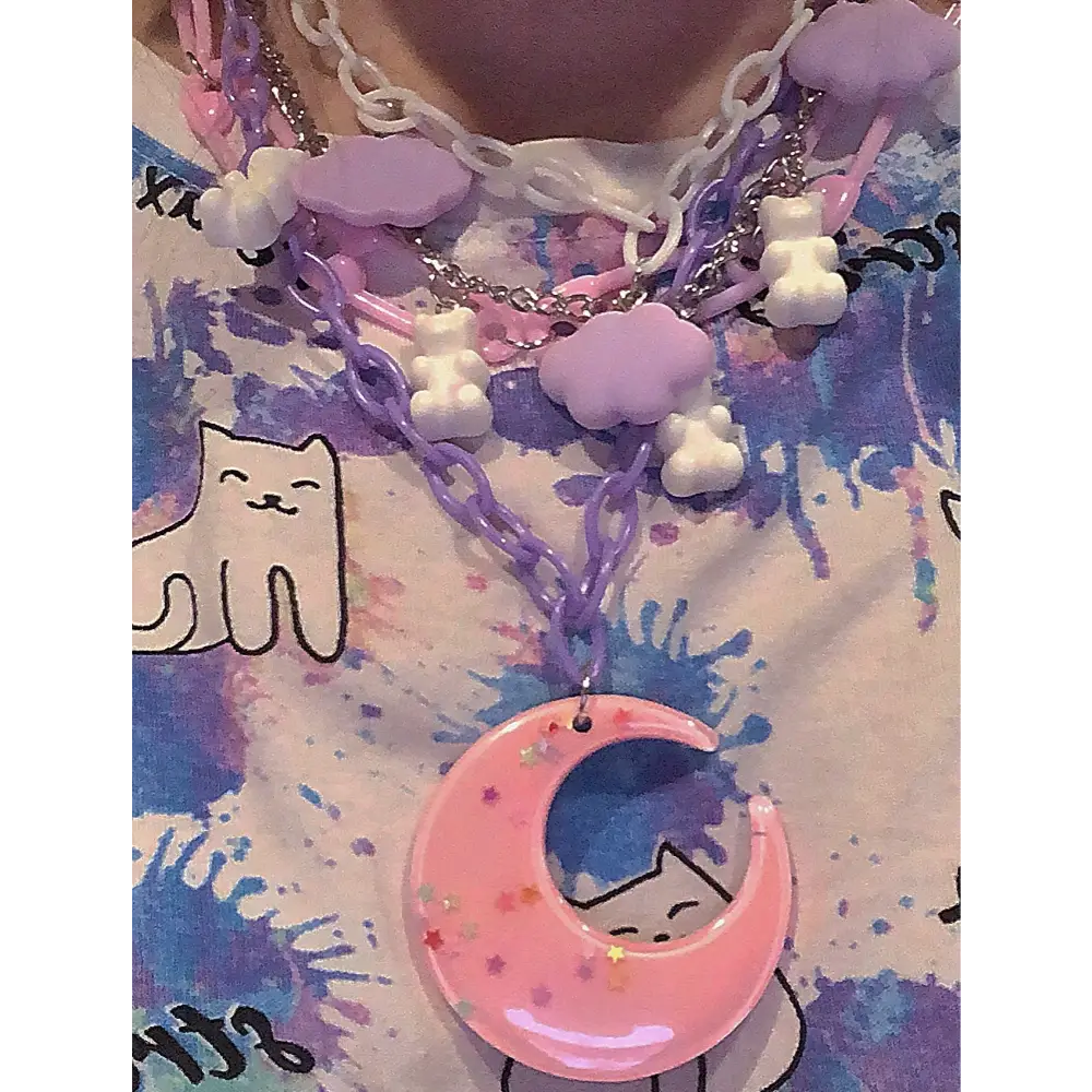 Pastel Cabochon Jewelry with Gummy Bears and Glittery Moons - jewelry