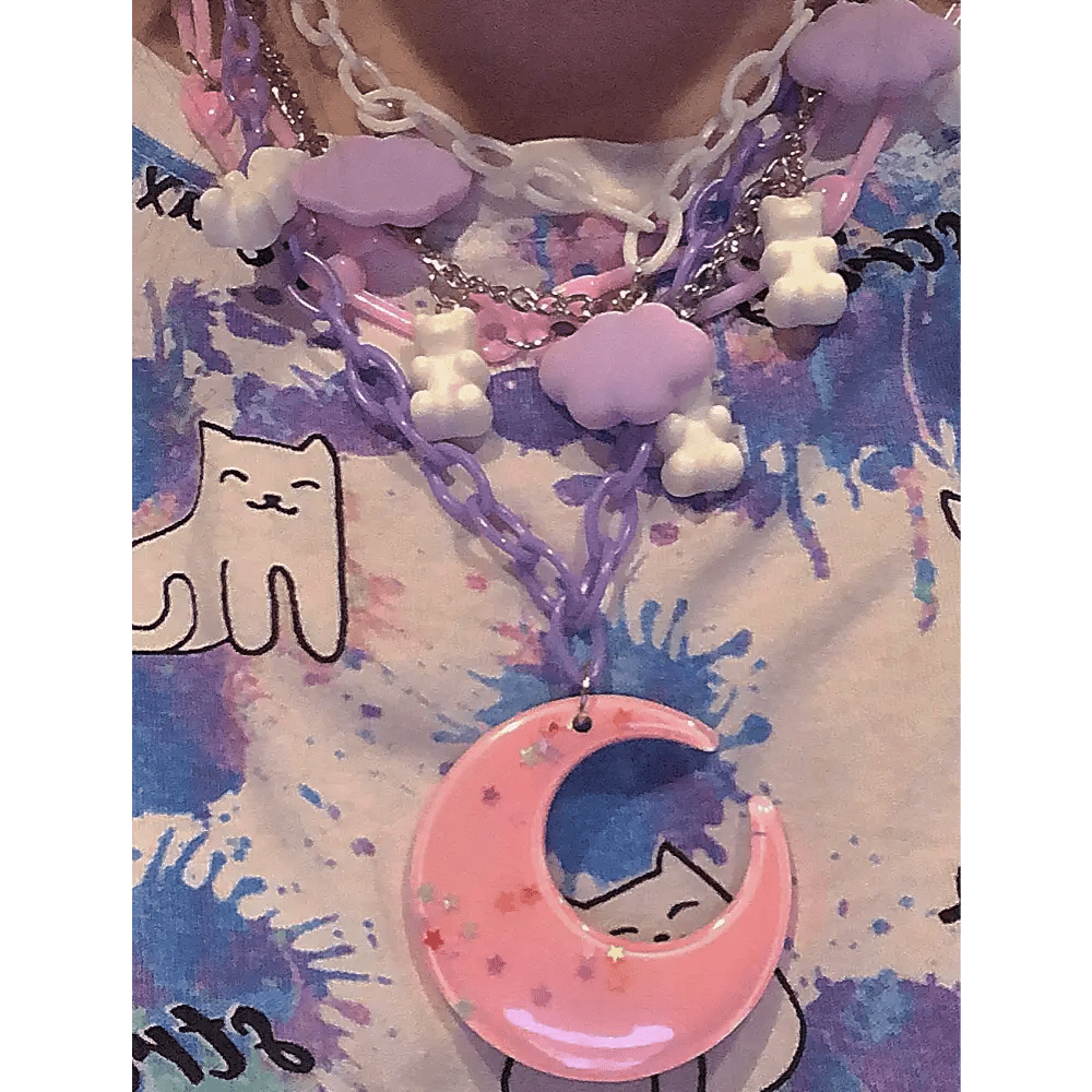 Pastel Cabochon Jewelry with Gummy Bears and Glittery Moons - Cosparty