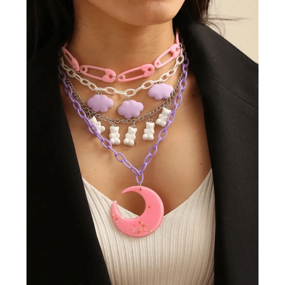 Pastel Cabochon Jewelry with Gummy Bears and Glittery Moons - Cosparty