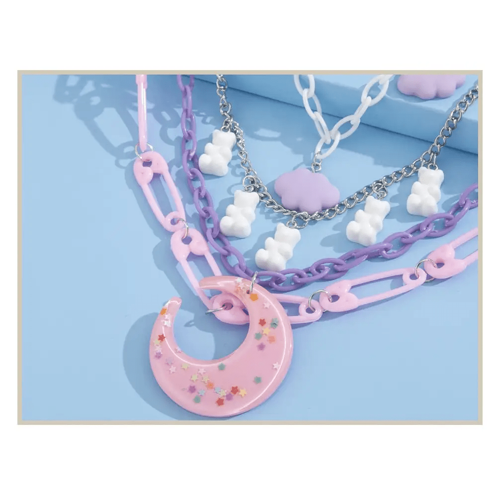 Pastel Cabochon Jewelry with Gummy Bears and Glittery Moons - Cosparty