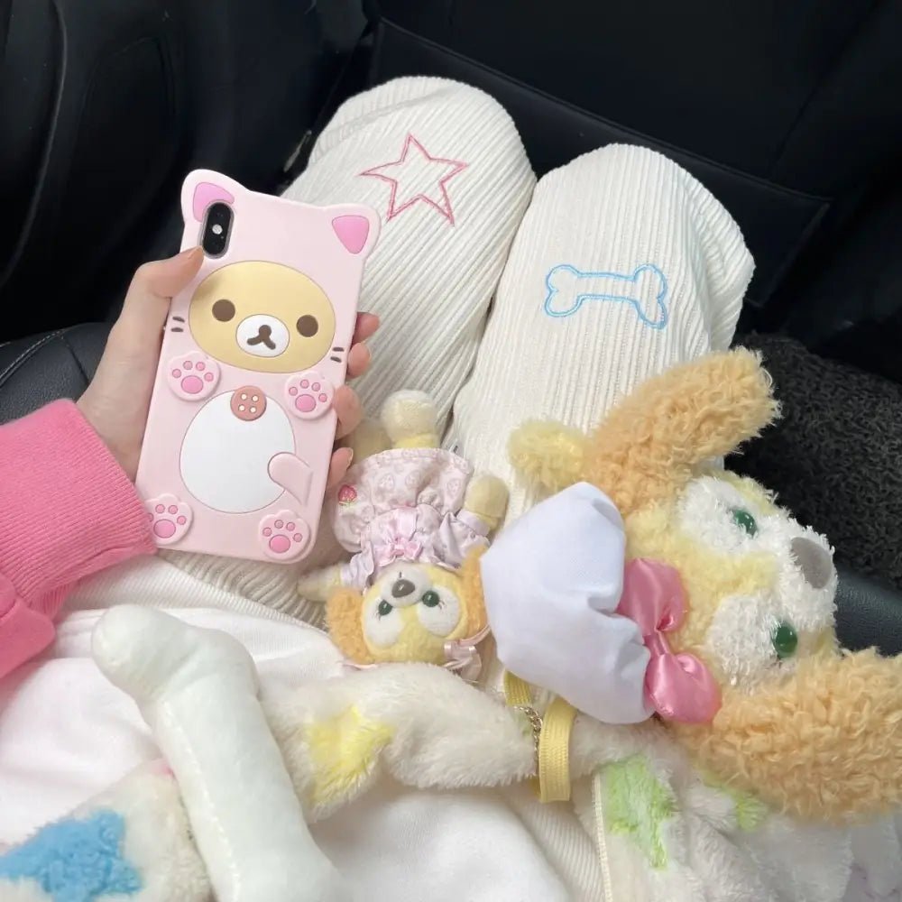 Pastel Candy Colored Kawaii Pants with Embroidered Star and Bone - Cosparty