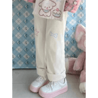Pastel Candy Colored Kawaii Pants with Embroidered Star and Bone - Cosparty