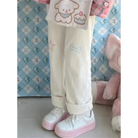 Pastel Candy Colored Kawaii Pants with Embroidered Star and Bone - pants