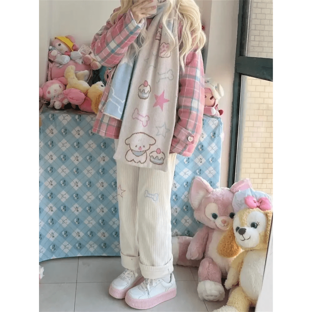 Pastel Candy Colored Kawaii Pants with Embroidered Star and Bone - Cosparty