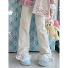 Pastel Candy Colored Kawaii Pants with Embroidered Star and Bone - pants