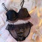 Soft Chiffon Princess Lingerie Set - Black Ruffles / L - angelcore, dollette, ethereal, fairycore, kawaii lingerie