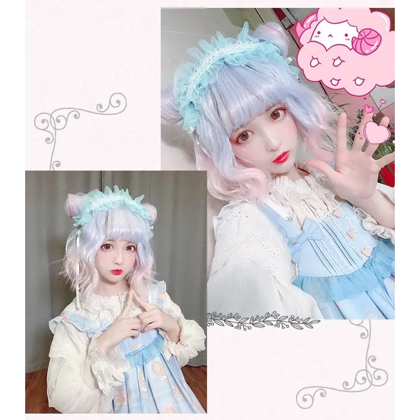 Pastel Cotton Candy Lolita Wig with Sweet Buns and Fringe - hair wig