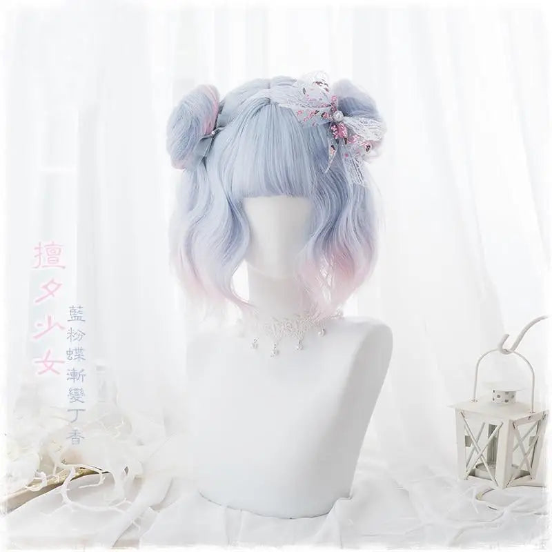 Pastel Cotton Candy Lolita Wig with Sweet Buns and Fringe - hair wig