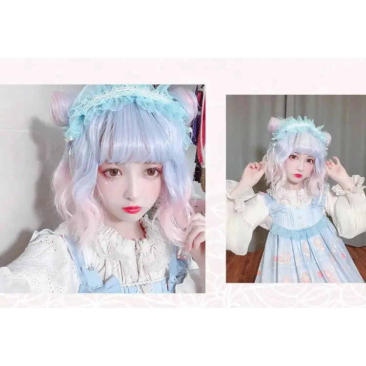 Pastel Cotton Candy Lolita Wig with Sweet Buns and Fringe - hair wig