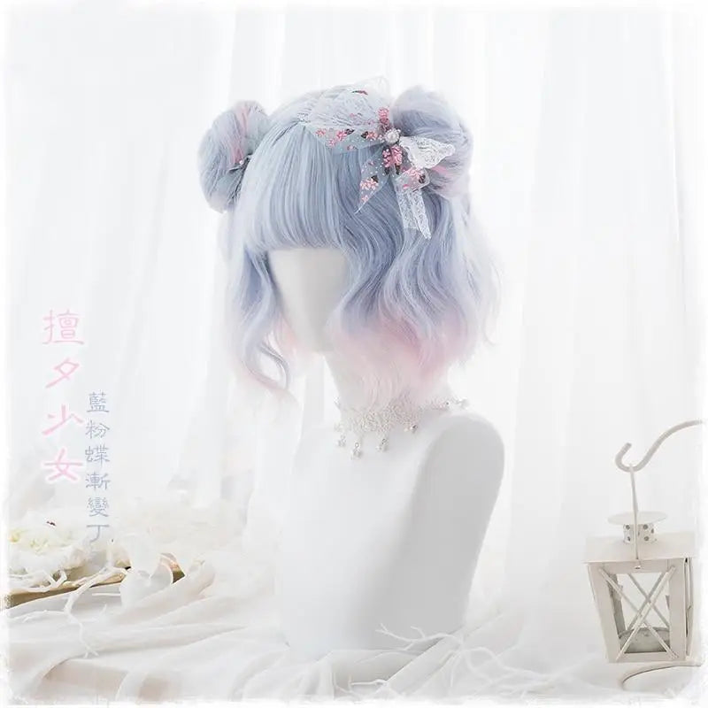 Pastel Cotton Candy Lolita Wig with Sweet Buns and Fringe - hair wig