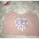 Pastel Fairy Kei Kuromi Crop Top with Spaghetti Straps - shirt