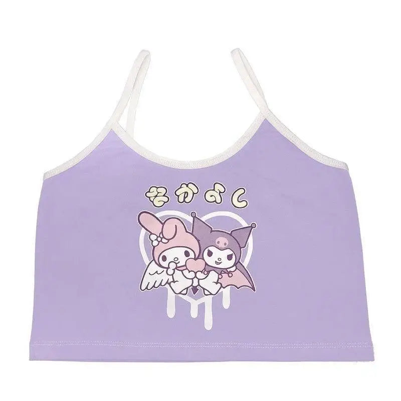 Pastel Fairy Kei Kuromi Crop Top with Spaghetti Straps - shirt