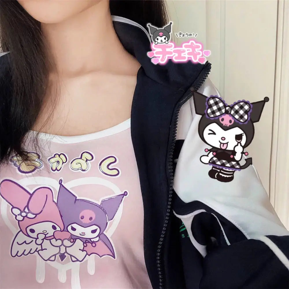 Pastel Fairy Kei Kuromi Crop Top with Spaghetti Straps - shirt