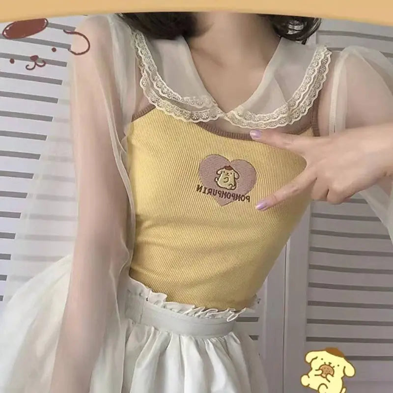 Pastel Fairy-Kei Sanrio Inspired Crop Tops - Pompompurin - top