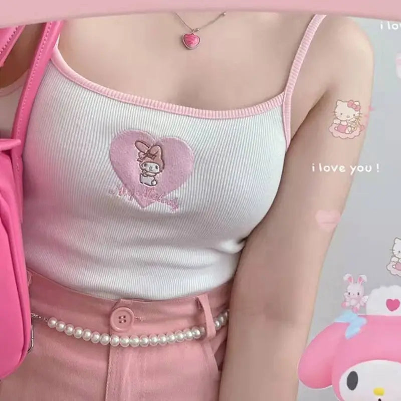 Pastel Fairy-Kei Sanrio Inspired Crop Tops - White My Melody - top