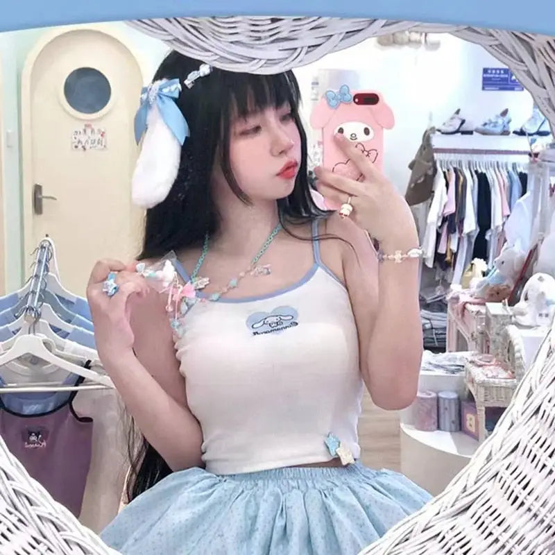 Pastel Fairy-Kei Sanrio Inspired Crop Tops - White Cinnamoroll - top