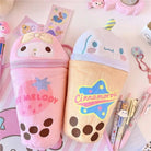 Pastel Fairy Kei Stationary Bags Featuring Kawaii Characters and Bubble Tea - bags