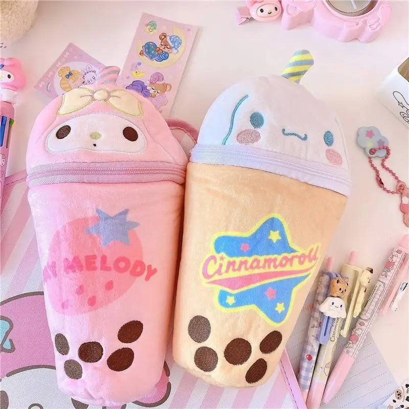 Pastel Fairy Kei Stationary Bags Featuring Kawaii Characters and Bubble Tea - bags