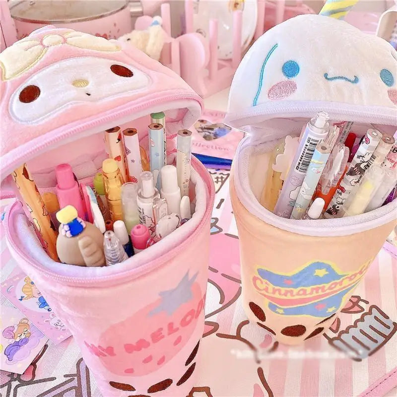 Pastel Fairy Kei Stationary Bags Featuring Kawaii Characters and Bubble Tea - bags