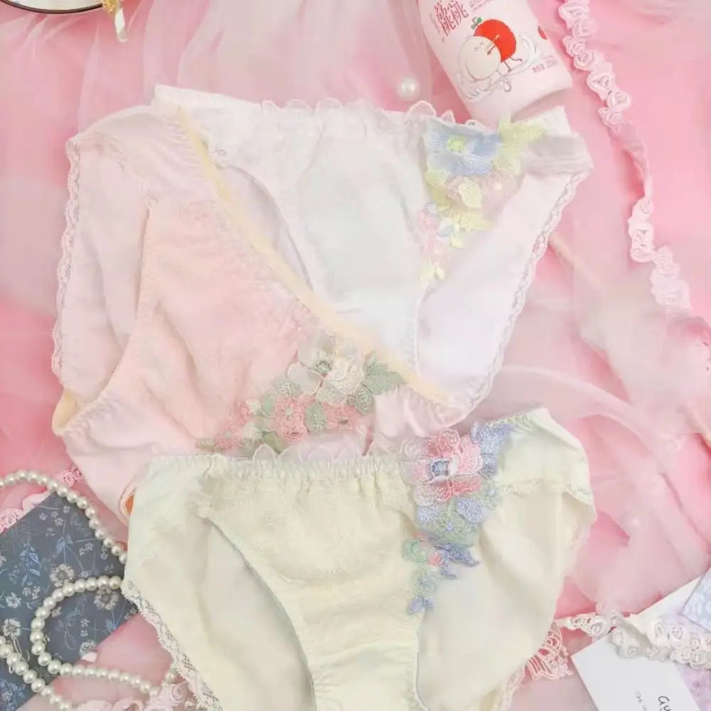 Pastel Floral Embroidered Lingerie Set for Kawaii Fashion Lovers - underwear