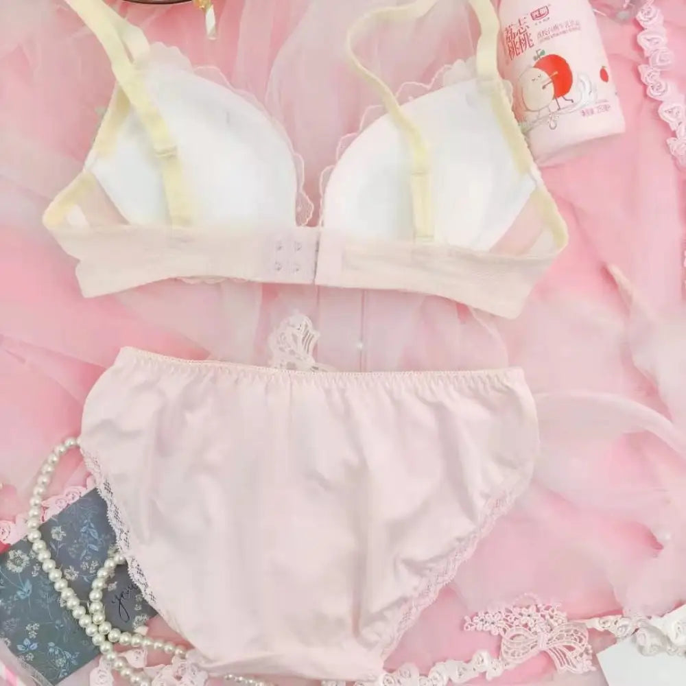 Pastel Floral Embroidered Lingerie Set for Kawaii Fashion Lovers - underwear