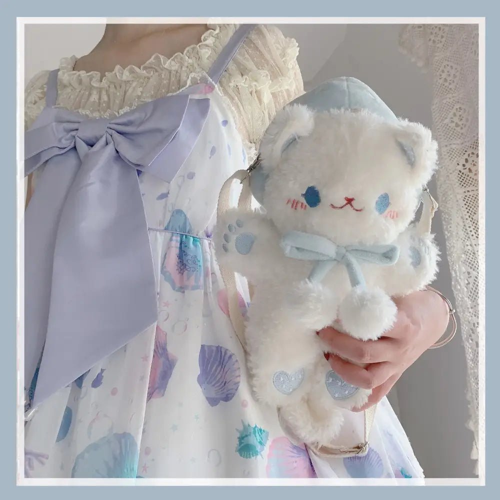 Pastel Furry Kitten Backpack with Hand Embroidered Paws - Cosparty