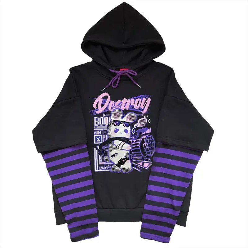 Pastel Goth Bunny Hoodie with Machine Gun Bunny Design - sweater