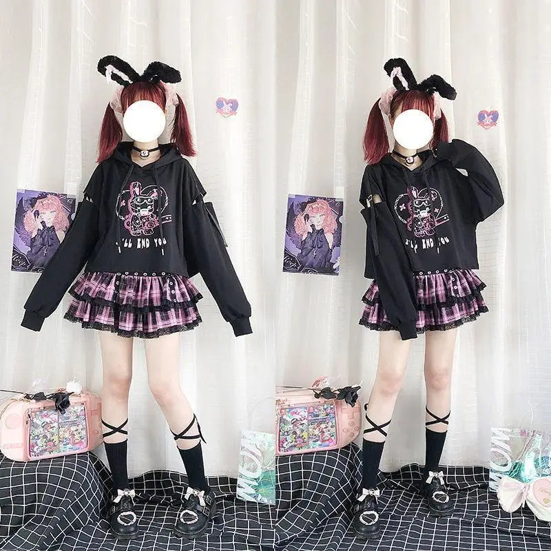 Pastel Goth I’ll End You Chainsaw Bunny Hoodie for Year-Round Wear - sweater