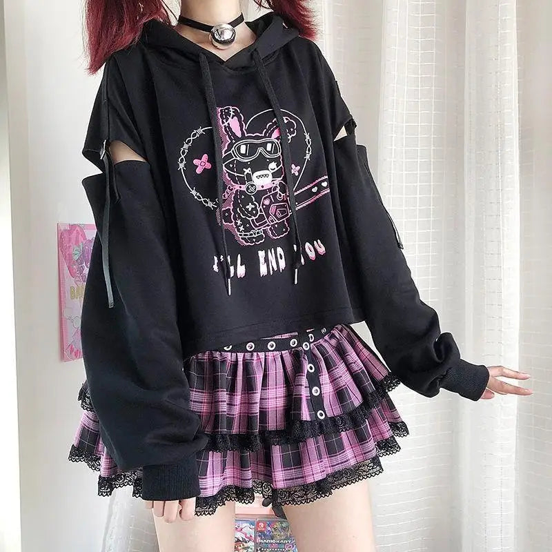 Pastel Goth I’ll End You Chainsaw Bunny Hoodie for Year-Round Wear - sweater