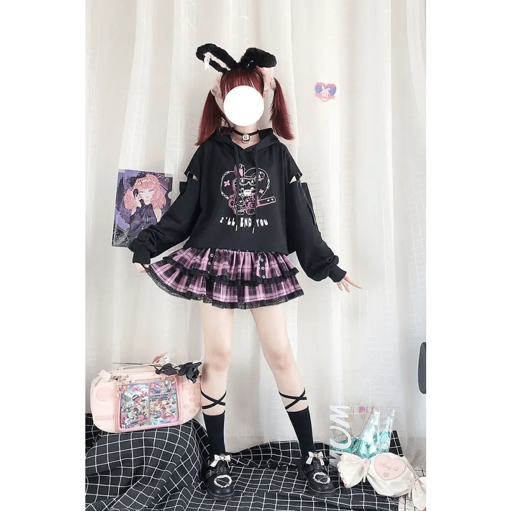 Pastel Goth I'll End You Chainsaw Bunny Hoodie for Year - Round Wear - Cosparty