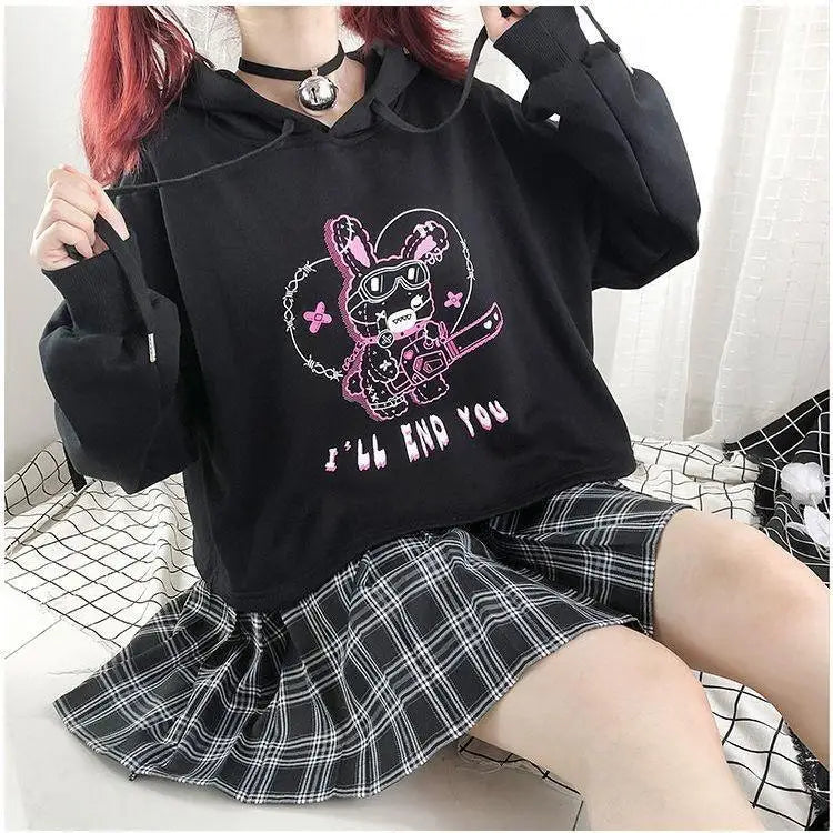 Pastel Goth I’ll End You Chainsaw Bunny Hoodie for Year-Round Wear - sweater