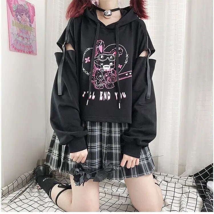 Pastel Goth I'll End You Chainsaw Bunny Hoodie for Year - Round Wear - Cosparty