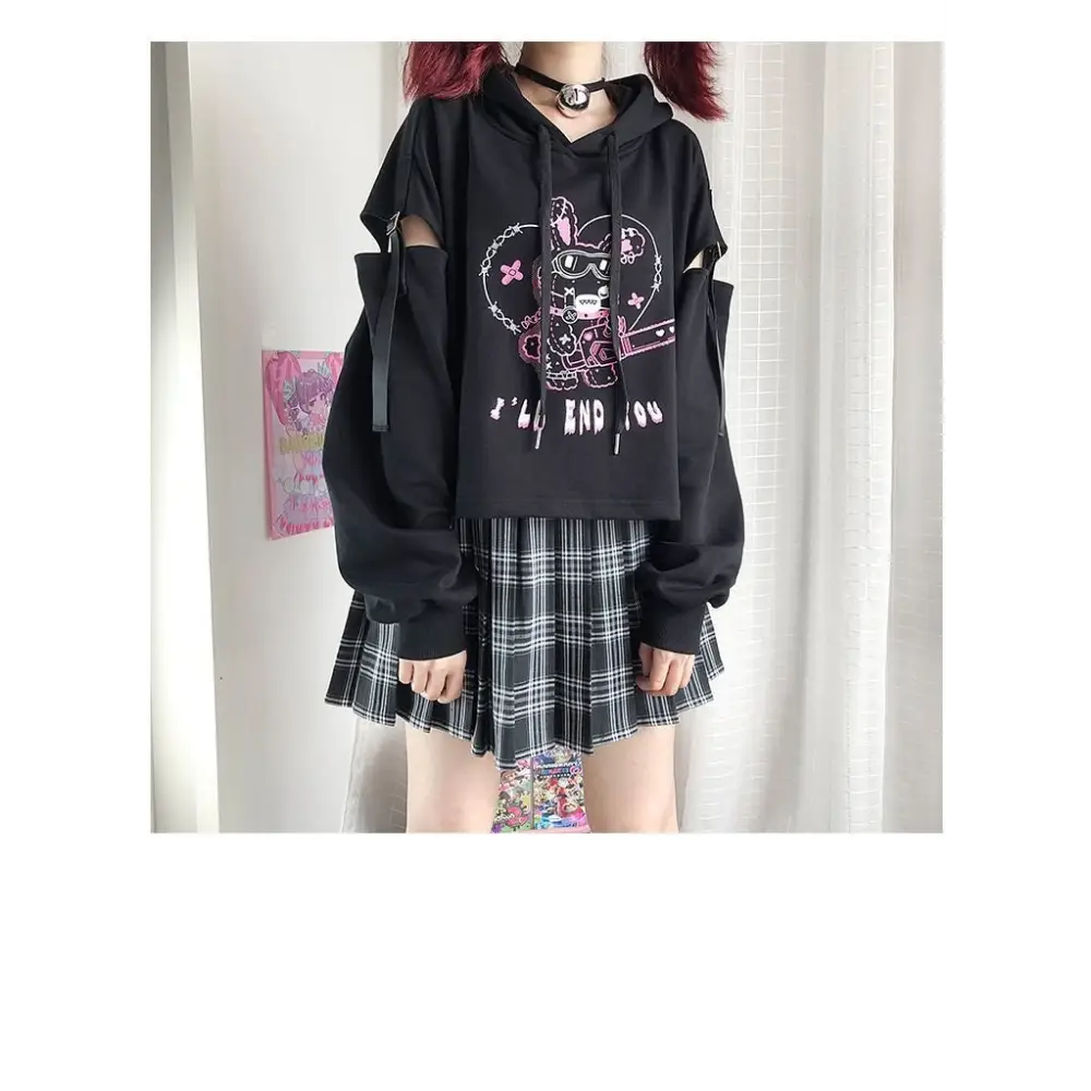 Pastel Goth I’ll End You Chainsaw Bunny Hoodie for Year-Round Wear - sweater